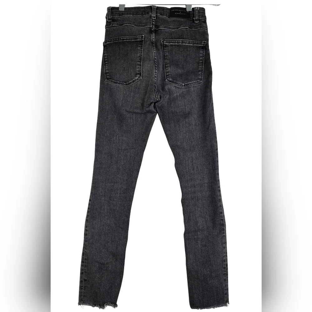 Zara The High Waist Skinny In Midnight Black Jeans Size 2 Raw Hem 1311-BV